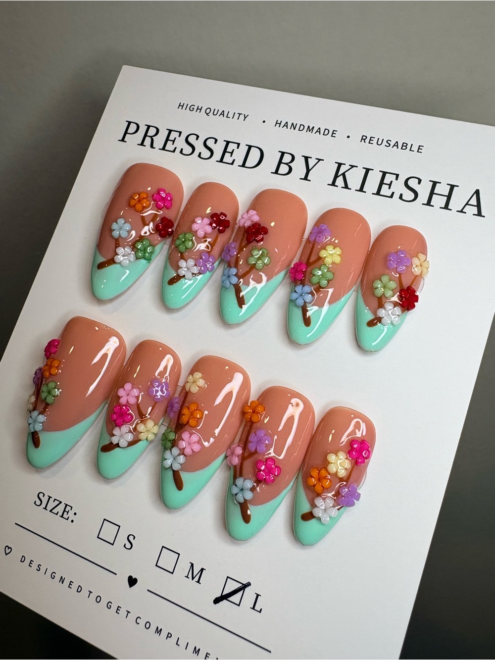 Floral Mint French Press-On Nails